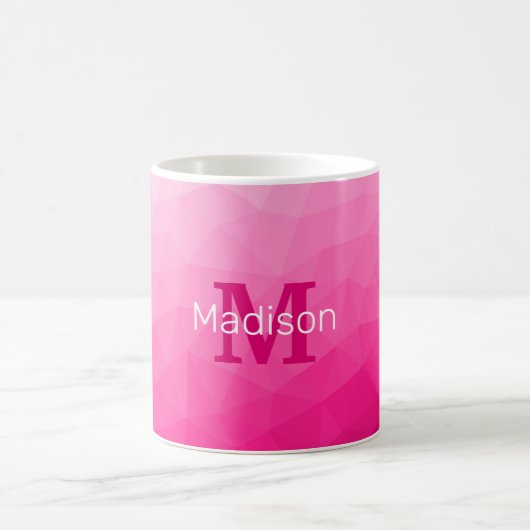 Heet roze verloop geometrisch meshpatroon monogram koffiemok (Center)