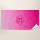 Heet roze verloop geometrisch meshpatroon monogram strandlaken (Voorkant)