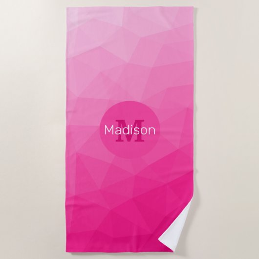 Heet roze verloop geometrisch meshpatroon monogram strandlaken (Voorkant)