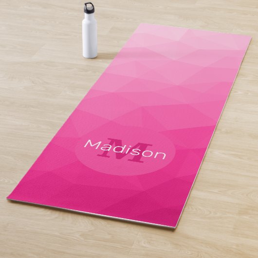 Heet roze verloop geometrisch meshpatroon monogram yogamat (In situ)