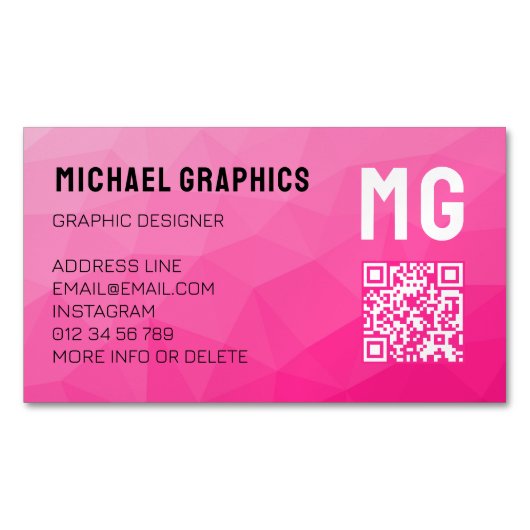 Heet roze verloop geometrisch meshpatroon QR-code Magnetisch Visitekaartje (Voorkant)