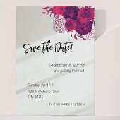 Heet Roze & Vet Magenta Bloemen & Zonlicht Bruilof Save The Date