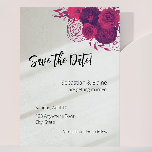 Heet Roze & Vet Magenta Bloemen & Zonlicht Bruilof Save The Date