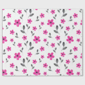 Heet Roze Vijf Petaal Waterverf Bloempatroon Cadeaupapier (Vlak)