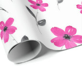 Heet Roze Vijf Petaal Waterverf Bloempatroon Cadeaupapier (Rol Hoek)