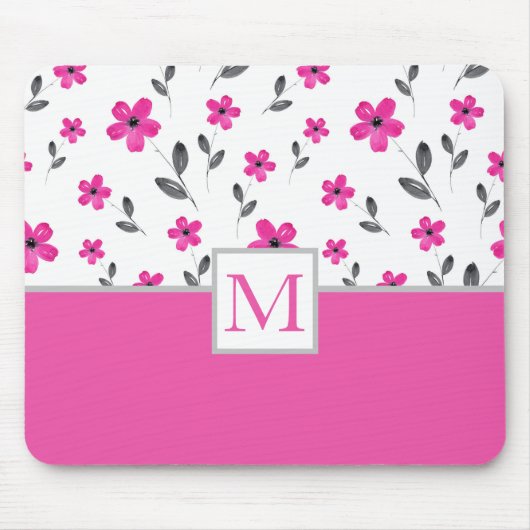 Heet Roze Vijf Petaal Waterverf Bloempatroon Muismat (Voorkant)