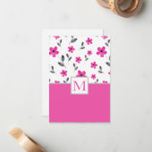 Heet Roze Vijf Petaal Waterverf Bloempatroon Notitiekaartje (Voorkant / Achterkant in situ)