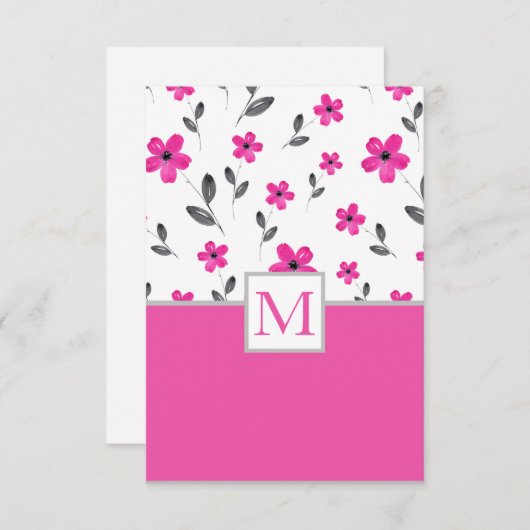 Heet Roze Vijf Petaal Waterverf Bloempatroon Notitiekaartje (Voorkant / Achterkant)