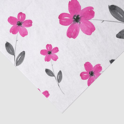 Heet Roze Vijf Petaal Waterverf Bloempatroon Tissuepapier (Detail)