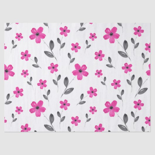 Heet Roze Vijf Petaal Waterverf Bloempatroon Tissuepapier (Voorkant)