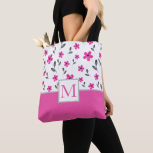 Heet Roze Vijf Petaal Waterverf Bloempatroon Tote Bag