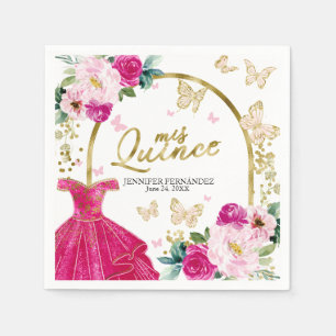 Heet Roze Vlinder Quinceanera Servetten