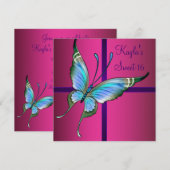Heet roze vlinder Sweet 16-feest Kaart (Voorkant / Achterkant)