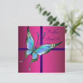 Heet roze vlinder Sweet 16-feest Kaart (Staand voorkant)