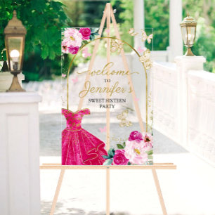 Heet Roze Vlinder Sweet 16 Welkom Acryl Bord