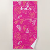 Heet roze vrijgezellenweekend  Bruidsmeisje Citroe Strandlaken (Voorkant)