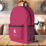 Heet Roze Vrouwelijk Meisje Typografisch Monogram Bedrukte Rugzak<br><div class="desc">Een minimalistisch verticaal ontwerp in elegante stijl met een opwindende eigenschapkleur en een groot typografisch initiaal monogram. De tekst kan gemakkelijk voor een ontwerp worden aangepast zo uniek zoals u bent!</div>