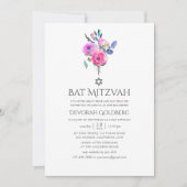 Heet-roze waterverf bloem Bat Mitzvah Kaart (Voorkant)