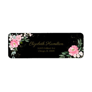Heet Roze Waterverf Bloemboeket Elegant Zwart Etiket