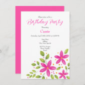 Heet Roze Waterverf Bloemen Boeket Kaart (Voorkant / Achterkant)