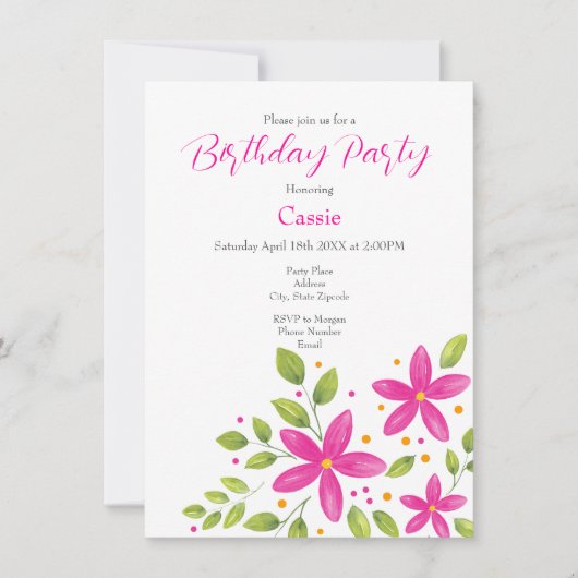 Heet Roze Waterverf Bloemen Boeket Kaart (Voorkant)