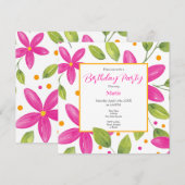 Heet Roze Waterverf Bloemen Boeket Kaart (Voorkant / Achterkant)