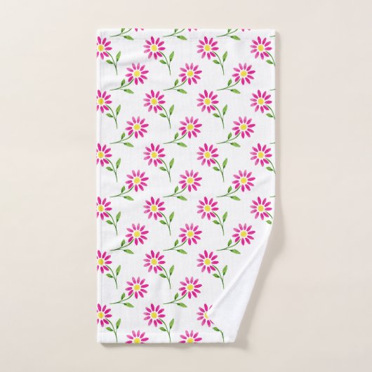 Heet Roze Waterverf Daisy Pattern Bad Handdoek (Handdoek)