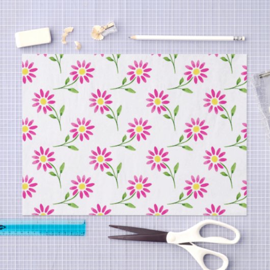 Heet Roze Waterverf Daisy Pattern Tissuepapier (Craft)