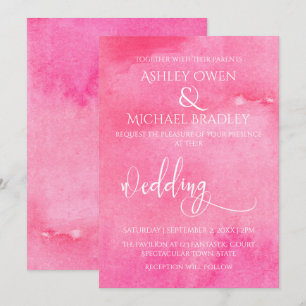 Heet roze waterverf elegante typografie trouw 2 kaart