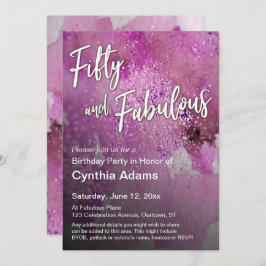 Heet Roze Waterverf Glitter Vijftig en Fabulous Kaart