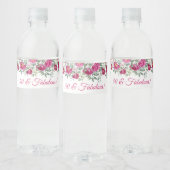 Heet Roze Waterverf Pioenen 50 & Fabulous Waterfles Etiket (Flessen)