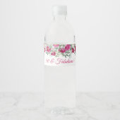 Heet Roze Waterverf Pioenen 50 & Fabulous Waterfles Etiket (Voorkant)