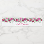 Heet Roze Waterverf Pioenen 50 & Fabulous Waterfles Etiket (Enkel label)