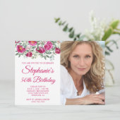 Heet Roze Waterverf Pioenen Foto 50e Verjaardag Kaart (Staand voorkant)