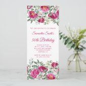 Heet Roze Waterverf Pioenrozen 50e Verjaardag Kaart (Staand voorkant)