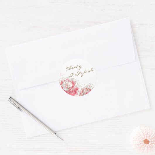 Heet Roze Waterverf Pioenrozen Sticker (Envelop)