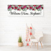 Heet Roze Waterverf Pioenrozen Welkom Thuis Lang Spandoek (Insitu)