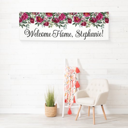 Heet Roze Waterverf Pioenrozen Welkom Thuis Lang Spandoek (Insitu)