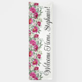 Heet Roze Waterverf Pioenrozen Welkom Thuis Lang Spandoek (Verticaal)