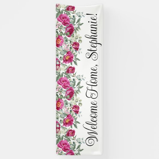 Heet Roze Waterverf Pioenrozen Welkom Thuis Lang Spandoek (Verticaal)