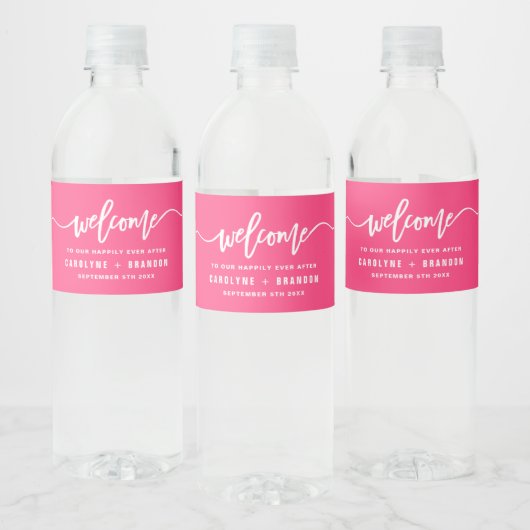 Heet Roze Welkomstbelettering Custom Wedding Waterfles Etiket (Flessen)
