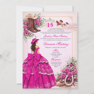 Heet Roze Westerse Quinceañera Fuchsia Kaart