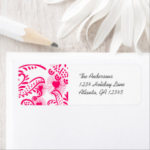 Heet Roze Whimsical Liefdesvogels Retouradres Etiket