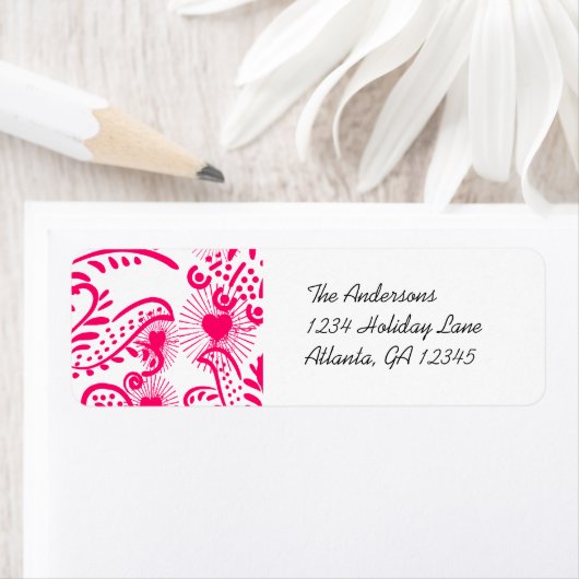 Heet Roze Whimsical Liefdesvogels Retouradres Etiket (Insitu)