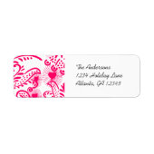 Heet Roze Whimsical Liefdesvogels Retouradres Etiket (Voorkant)