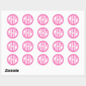 Heet Roze Wht 3 Initiele Cirkel Monogram Stip DIY  Ronde Sticker (Vel)