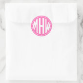 Heet Roze Wht 3 Initiele Cirkel Monogram Stip DIY  Ronde Sticker (Tas)
