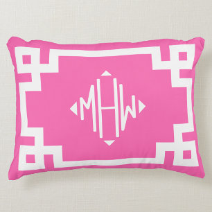 Heet Roze Wht Griekse Sleutel #2 Diamanten Monogra Accent Kussen