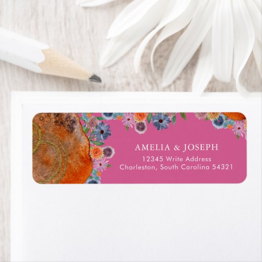 Heet Roze Wilde Bloem Bruiloft RSVP Retouradres Etiket (Insitu)