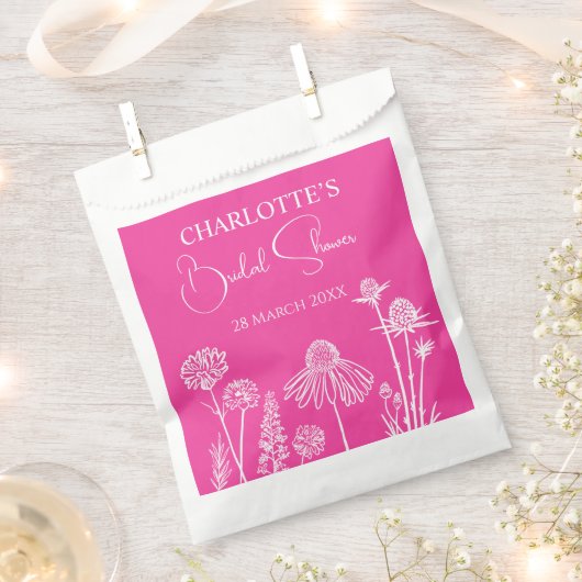 Heet Roze Wilde Bloemen Geschetste Bloem Bedankzakje (Geknipt)